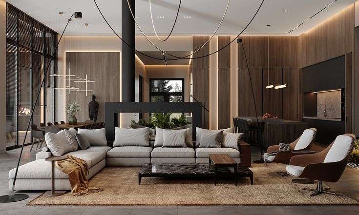 elegant living room design with warm color
