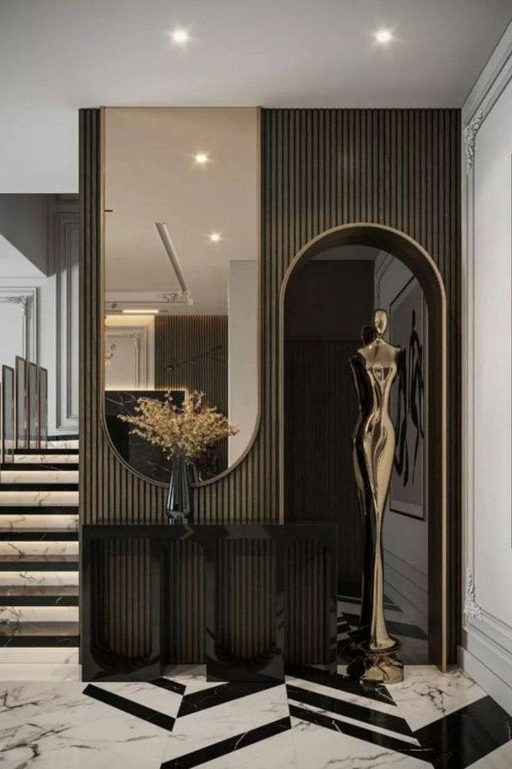 Foyer design with louvers and glass