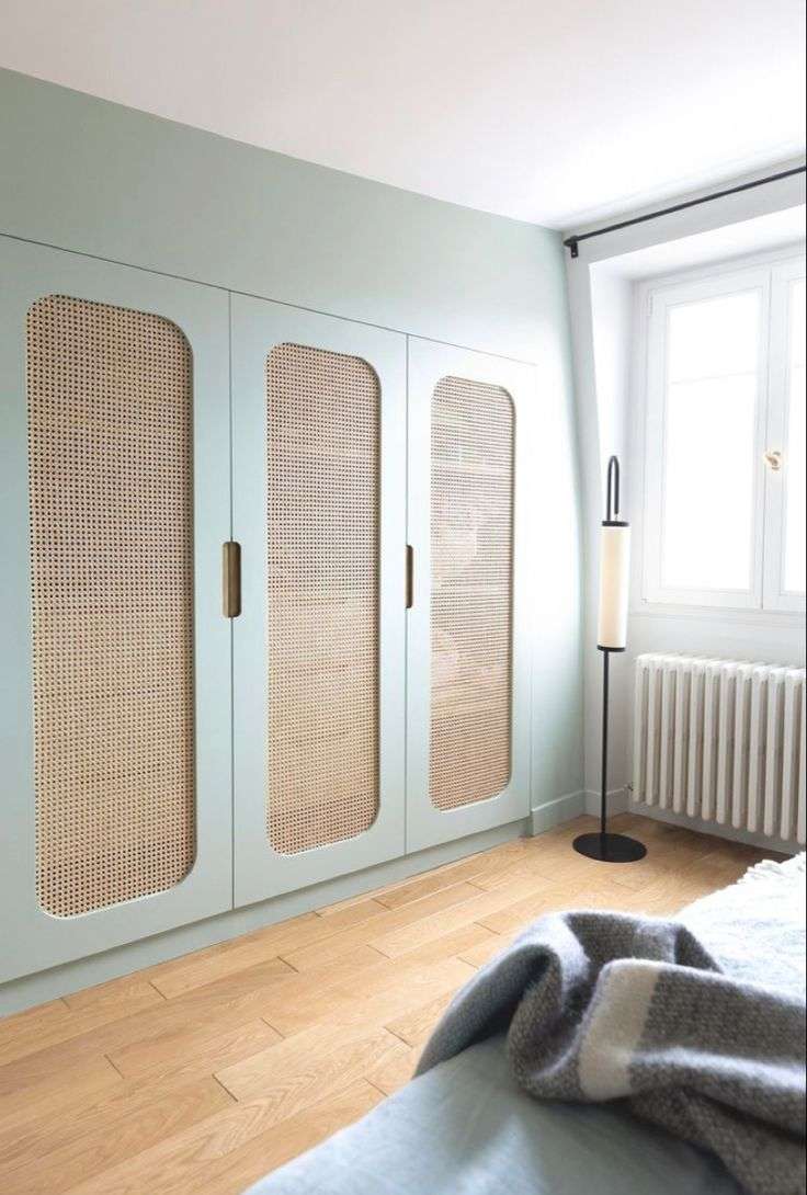 wooden wardrobe design with rattan and PU