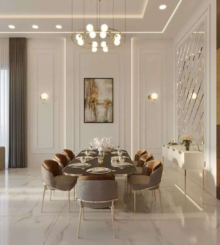 luxury modern dining room ideas with mirror wall